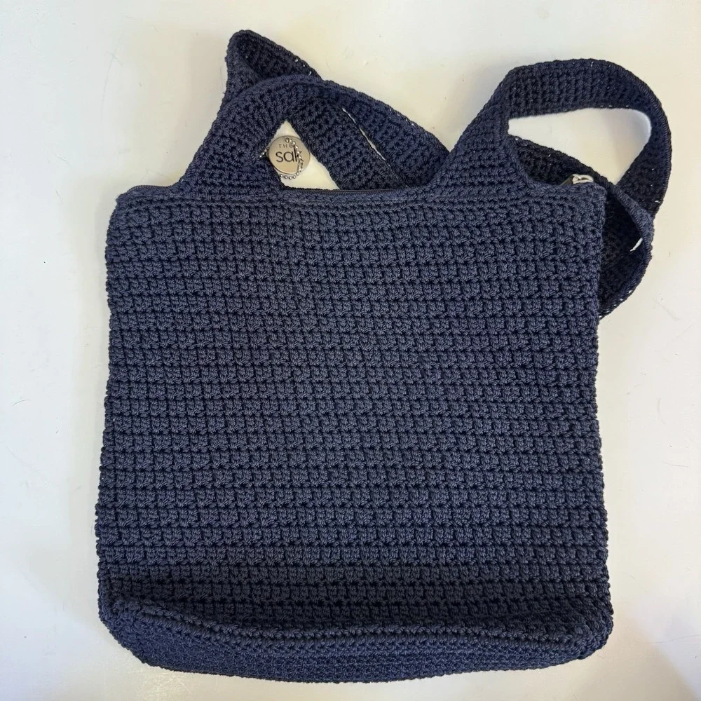 THE SAK Crochet Navy Blue Hobo Shoulder Bag Purse Beachy Boho Vacation Summer
